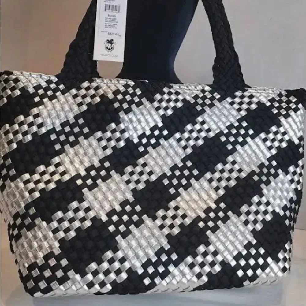 Wildfox Large Black Silver Woven Tote Bag